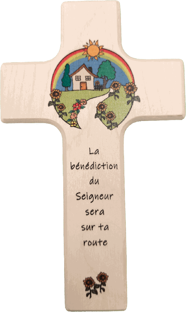 Kinderkreuz Holz - 'La bénédiction du Seigneur...' (90x150mm)