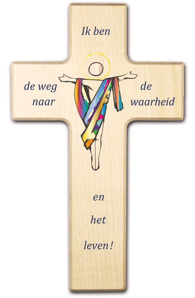 Croix enfant bois - 'Ik ben de weg...' (90x150mm)