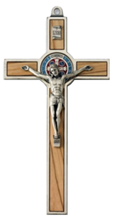 Croix St Benoit/métal - bois d'olivier/médaille émaillée (100x185mm)