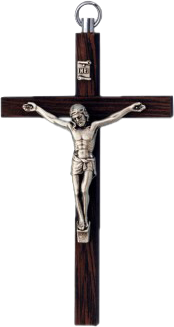 Croix murale bois - Christ/métal (45x85mm)