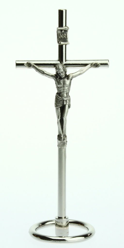 Croix sur pied nicklé - Christ/argenté (45x110mm)