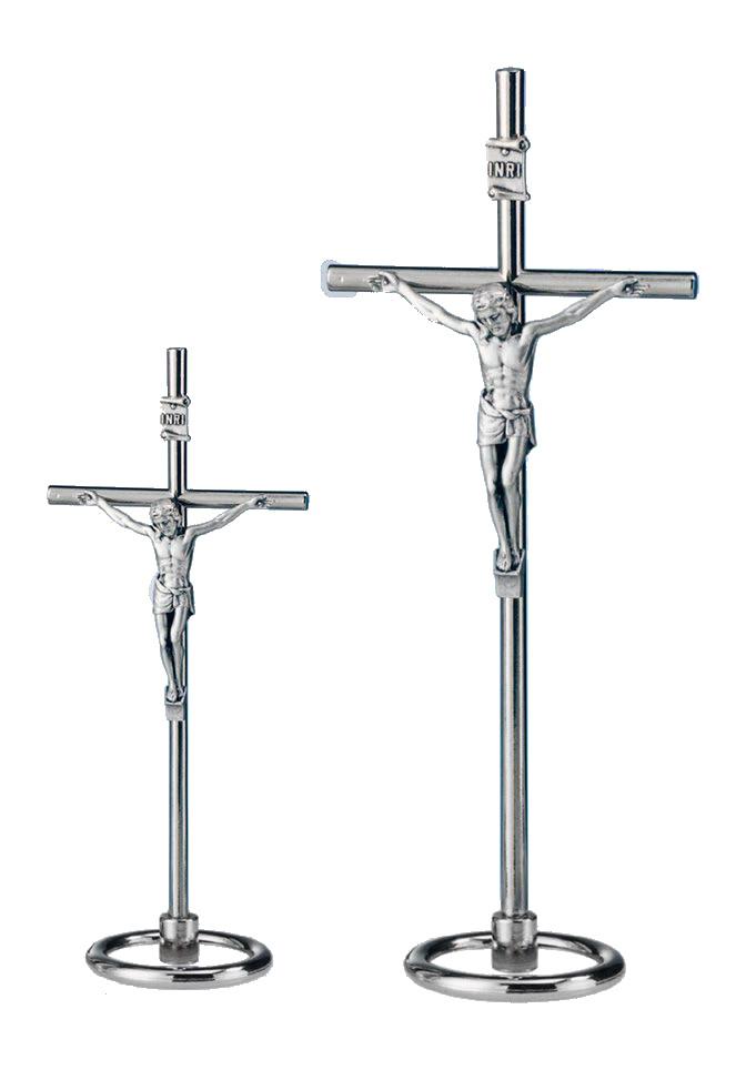Croix sur pied nicklé - Christ/argenté (65x160mm)