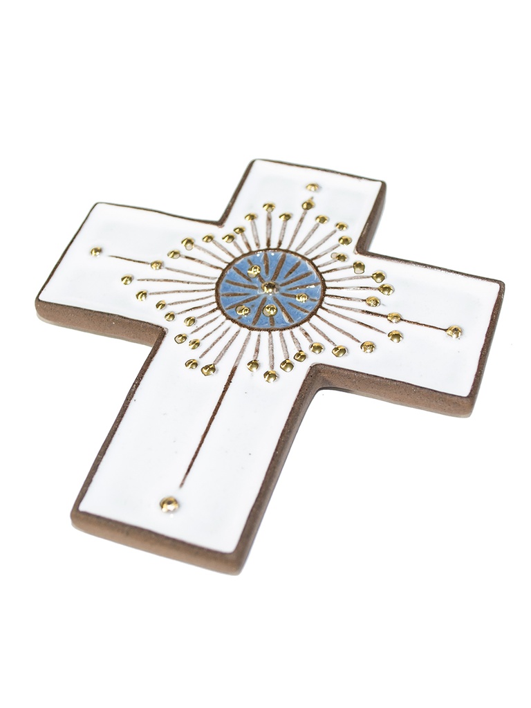Kruisbeeld keramiek - Stralende cirkel - wit (80x90mm)
