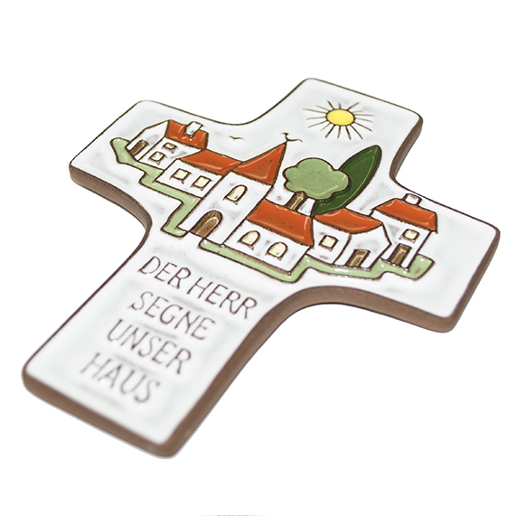 Croix  céramique - 'Der Herr segne...' - blanche (95x120mm)