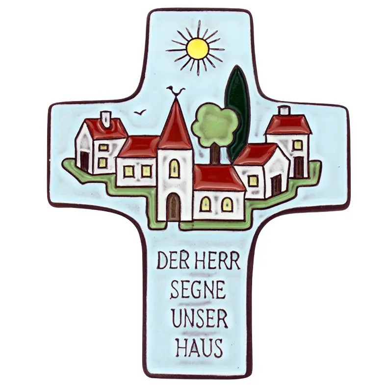 Kruisbeeld 'Der Herr segne unser Haus' - keramiek/lichtblauw