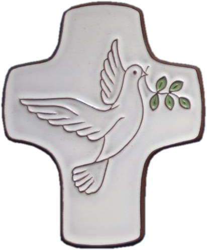Keramik Kreuz - Friedetaube - Weiss (85x105mm)