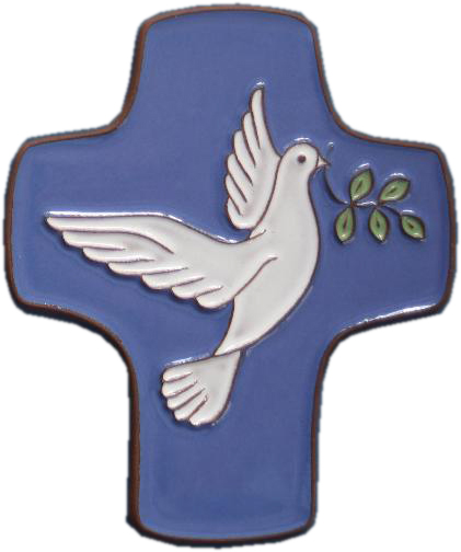 Croix  céramique - Colombe de Paix - bleu foncée (85x105mm)
