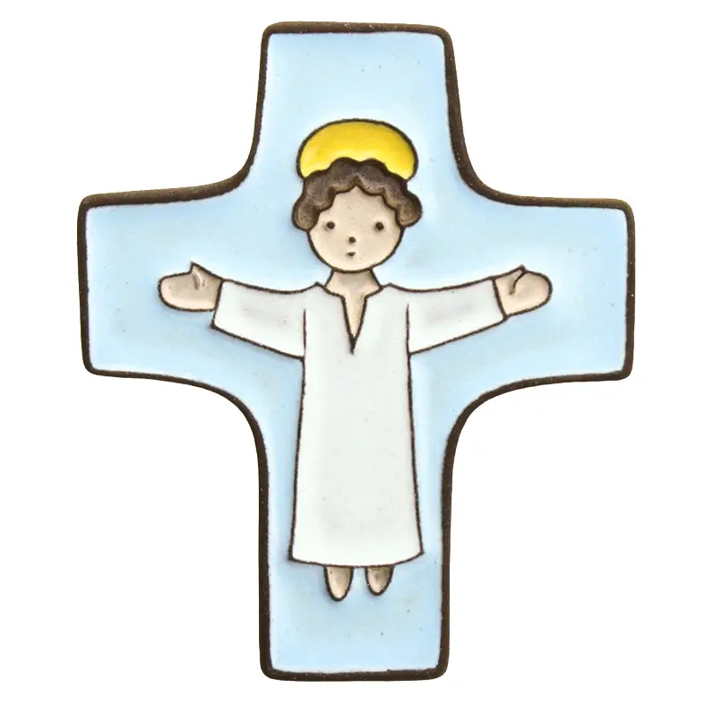 Ceramic cross - Jesus - Blue (75x90mm)