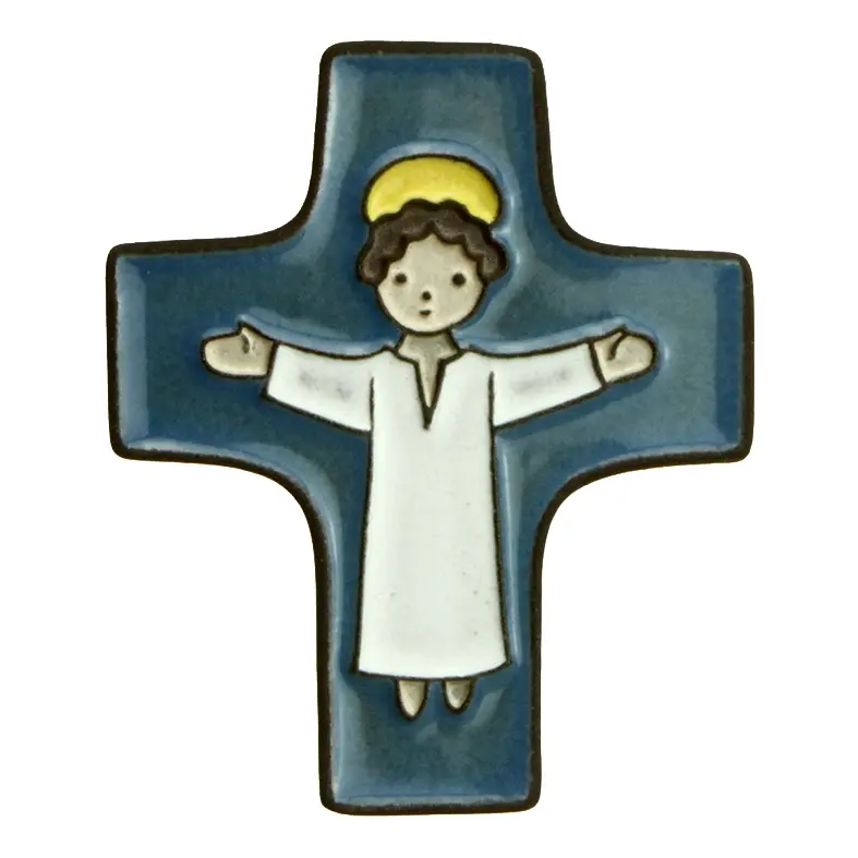 Kruisbeeld keramiek - Christus - donkerblauw (75x90mm)
