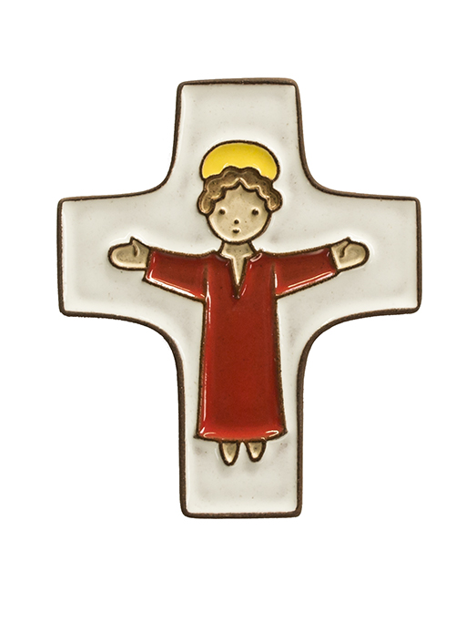 Kruisbeeld keramiek - Christus - rood (75x90mm)