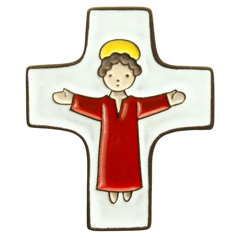 Kruisbeeld keramiek - Christus - rood (75x90mm)