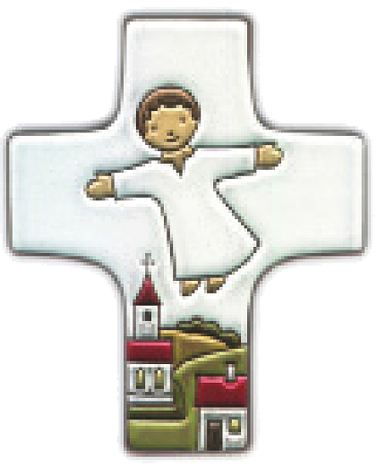 Ceramic cross - Jesus/flying - White (95x120mm)