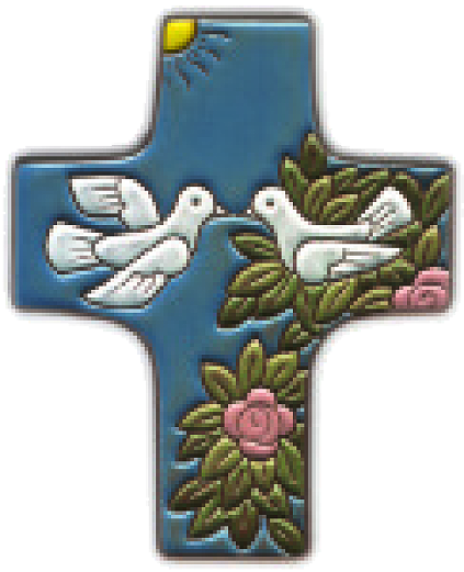 Ceramic cross - 2 Pigeons - darkblue (95x120mm)
