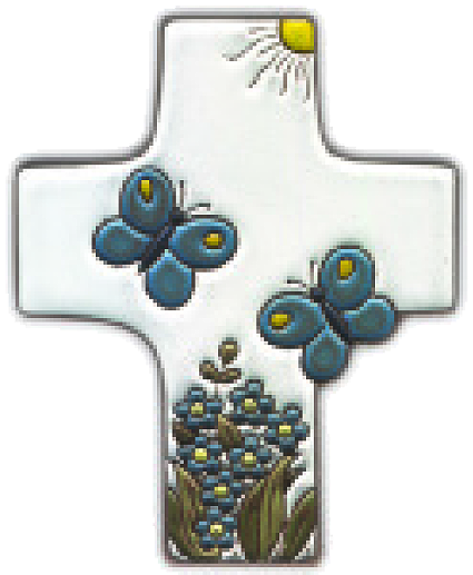 Croix  céramique - Pappillons - blanche (95x120mm)