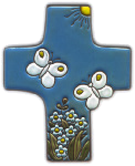 Croix Papillons - céramique/bleu foncé - 10x11,5cm