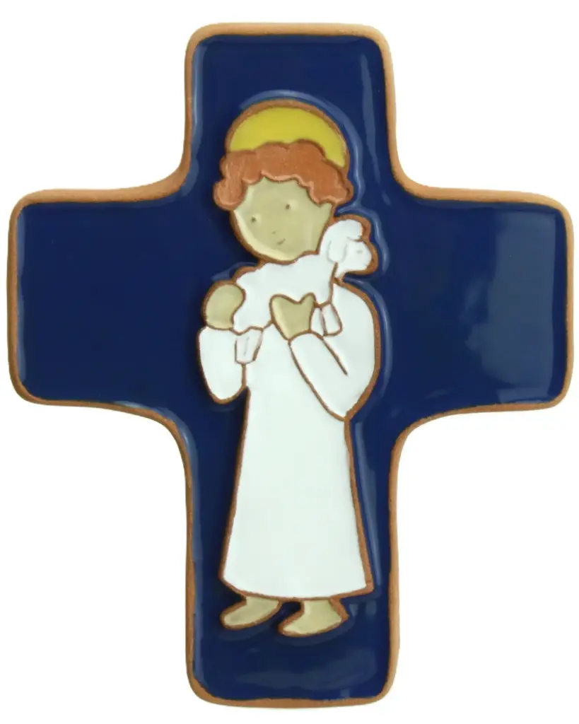 Ceramic cross - Good Shepperd - White (95x120mm)