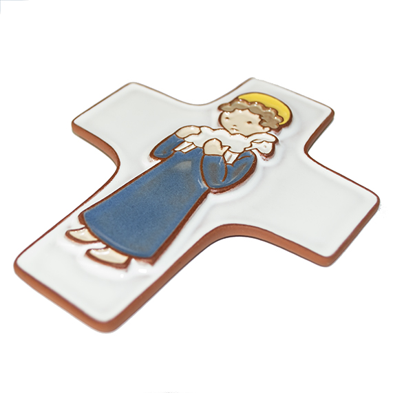 Keramik Kreuz - Gute Hirt - Dunkelblau (95x120mm)