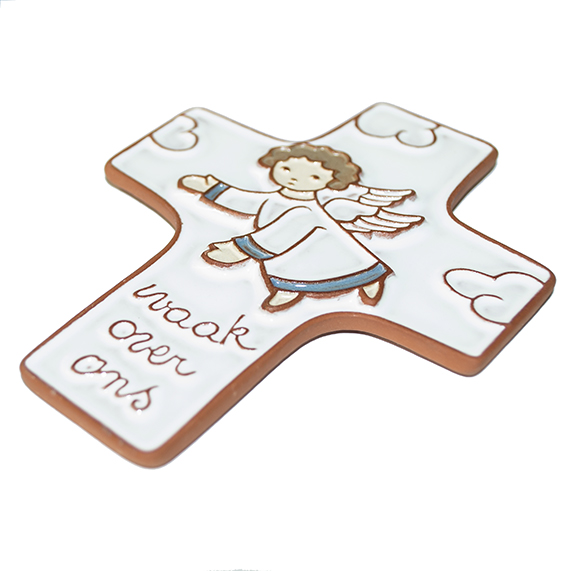 Keramik Kreuz - 'Waak over ons' - Weiss (95x120mm)