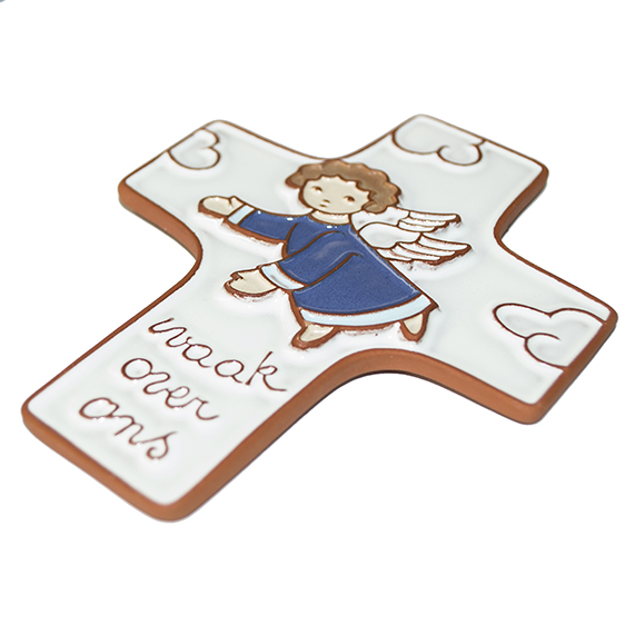 Keramik Kreuz - 'Waak over ons' - Dunkelblau (95x120mm)