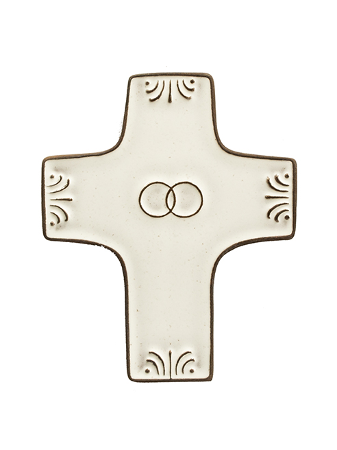 Keramik Kreuz - 'Hochzeit' - Weiss (75x90mm)