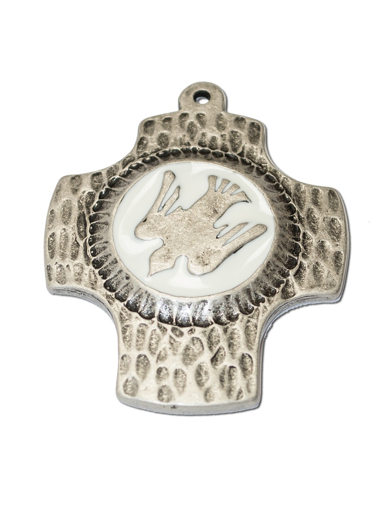 Cross metal - Pigeon/email white (65x75mm)