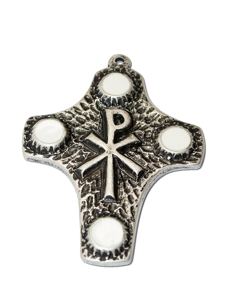 Croix murale métale - PX/émaille blanche (75x95mm)