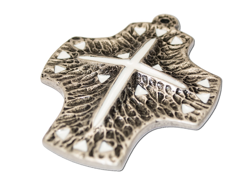 Kreuz Metall - Kreuz/Weiss emailliert (65x80mm)