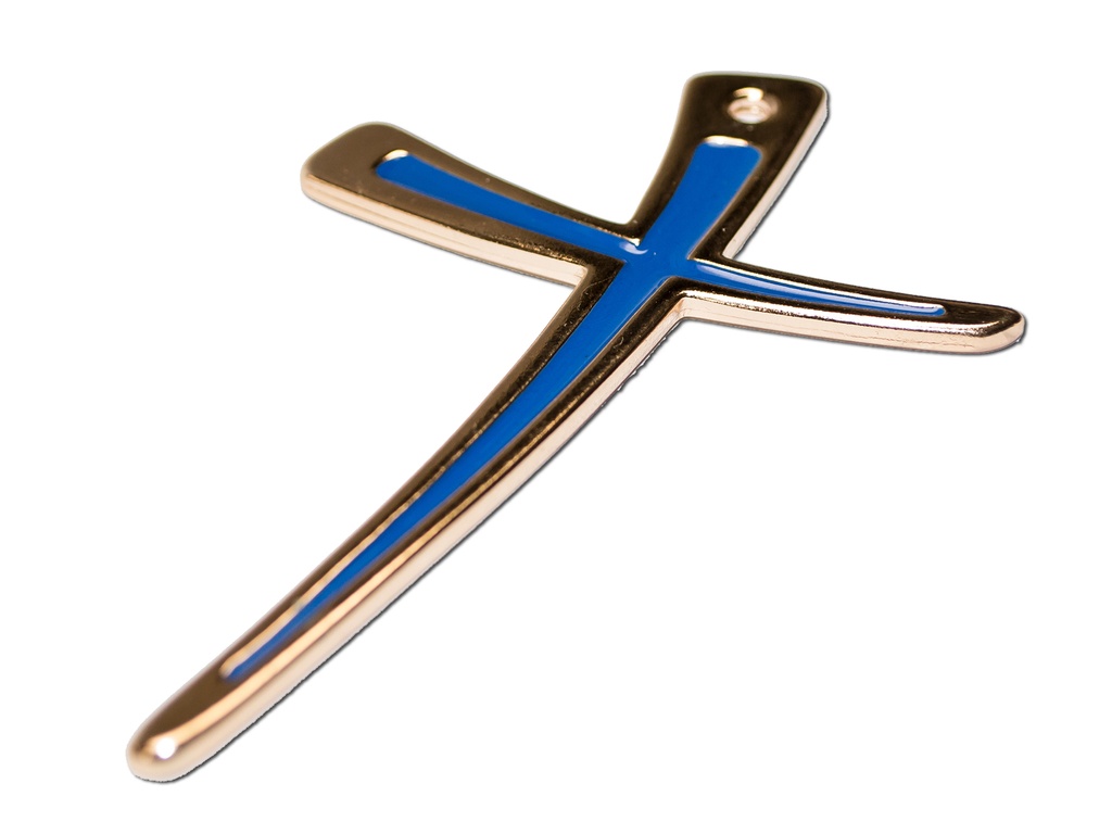 Kreuz Metall/vergoldet - Blau emailliert (70x100mm)