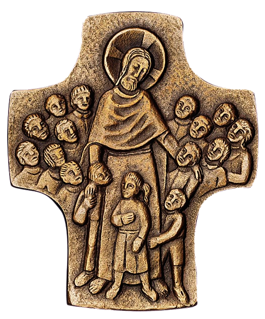 Kreuz bronze - 'Jesus der Kinderfreund' (80x90mm)