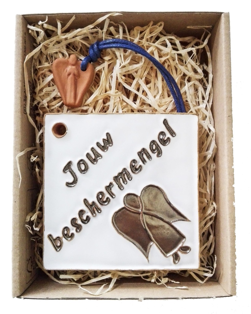 Tegel & engeltje 'Jouw beschermenge l' - keramiek/in box - 7x12,5cm