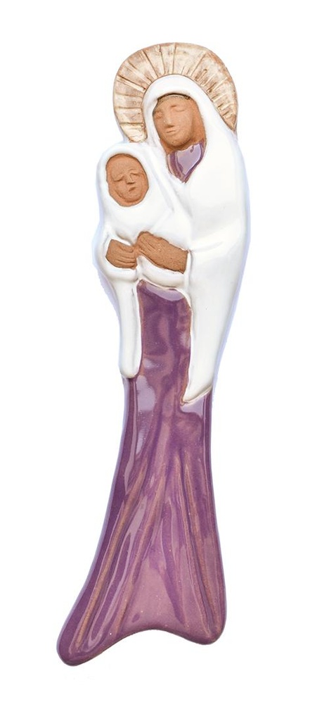 Wanddeco keramiek OLVrouw & kind/paars - 5x20cm