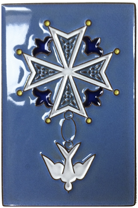 Wanddeco keramiek Hugenotenkruis/blauw