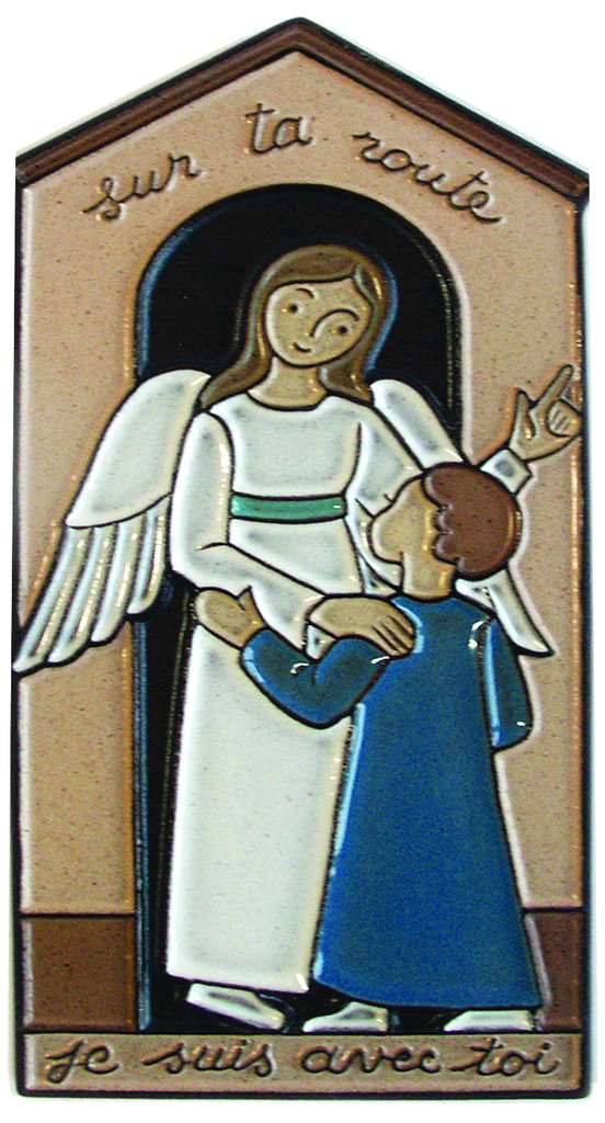 Plaque céramique Ange Gardien 'Sur ta route' - 14,5x6,5cm