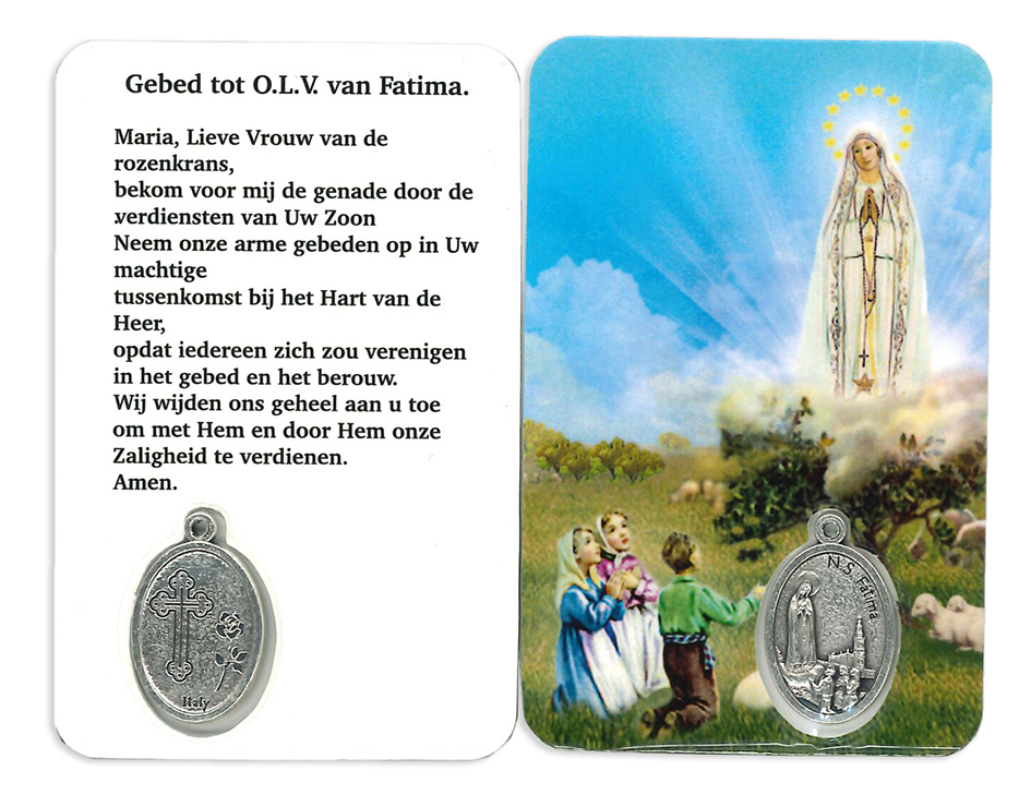 Gebedskaartje/medaille - OLVrouw Fatima NL (55x85mm)