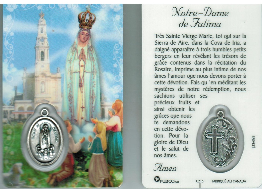 Gebedskaartje/medaille - ND Fatima FR (55x85mm)