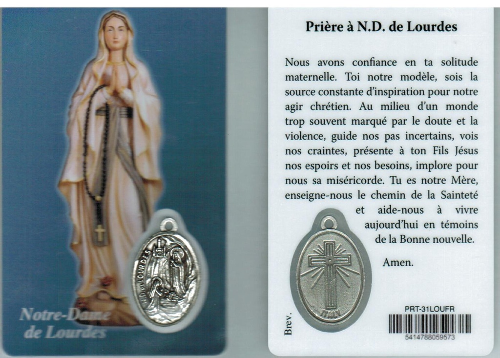 Carte de prière/médaille - ND Lourdes FR (55x85mm)