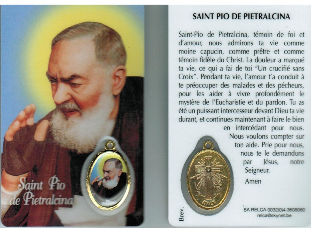Gebetskarte/medaillon - P Pio FR (55x85mm)