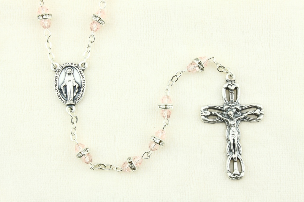 Chapelet - cristal/strass - rose (8x6mm)