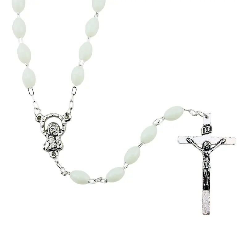 Rosaire - perles plastiques sur chaîne - fluorescant (8x5mm)