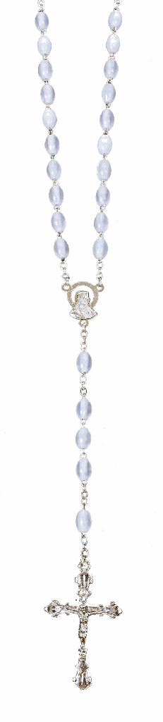 Rozenkrans - imitatie parelmoer/ketting - ovaal/blauw (4x6mm)