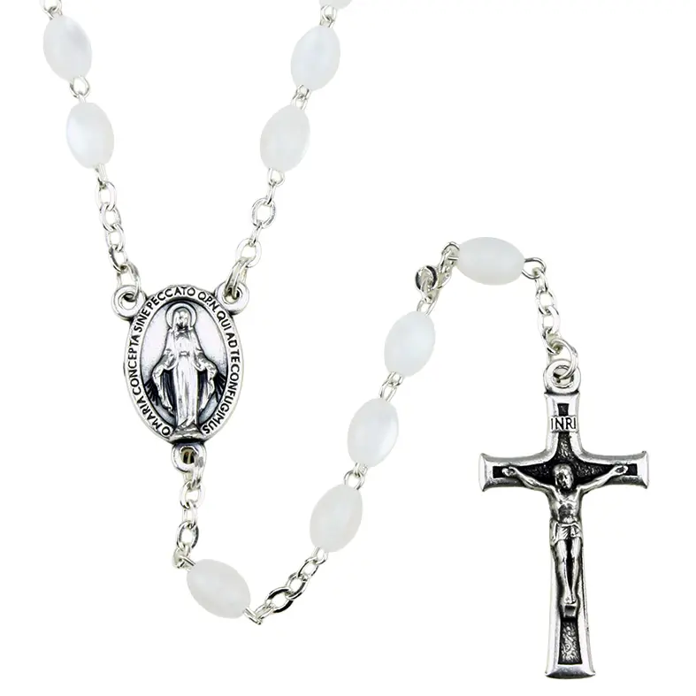 Rozenkrans - imitatie parelmoer/ketting - ovaal/wit (4x6mm)