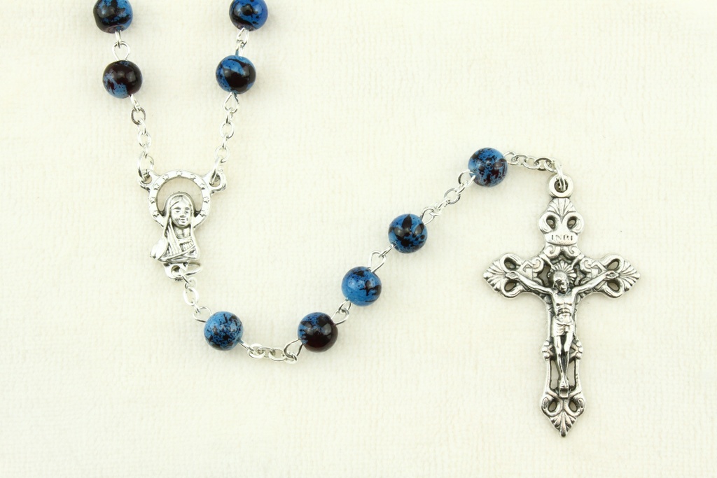 Rozenkrans - imitatie marmerparels/ketting - blauw (⌀6mm)