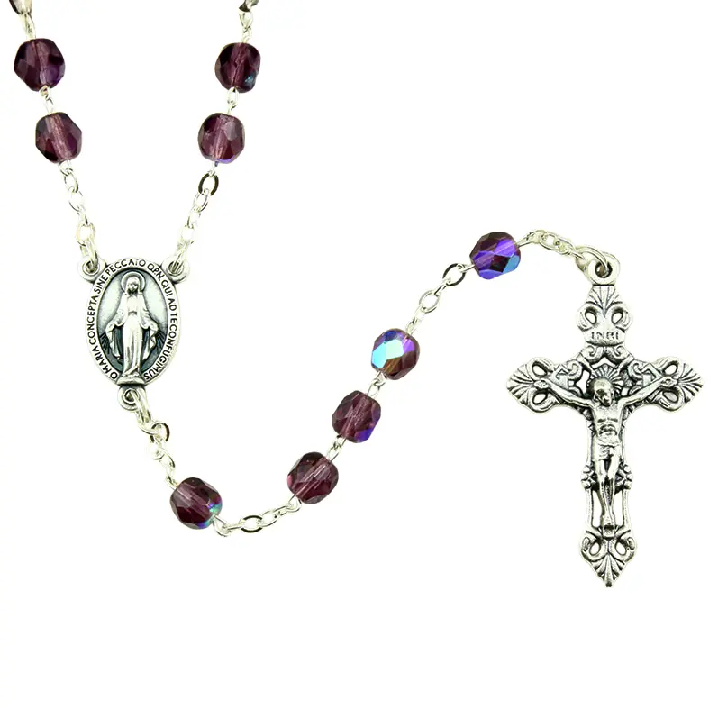 Rozenkrans - imitatie kristal/ketting - amethist (⌀ 6mm)