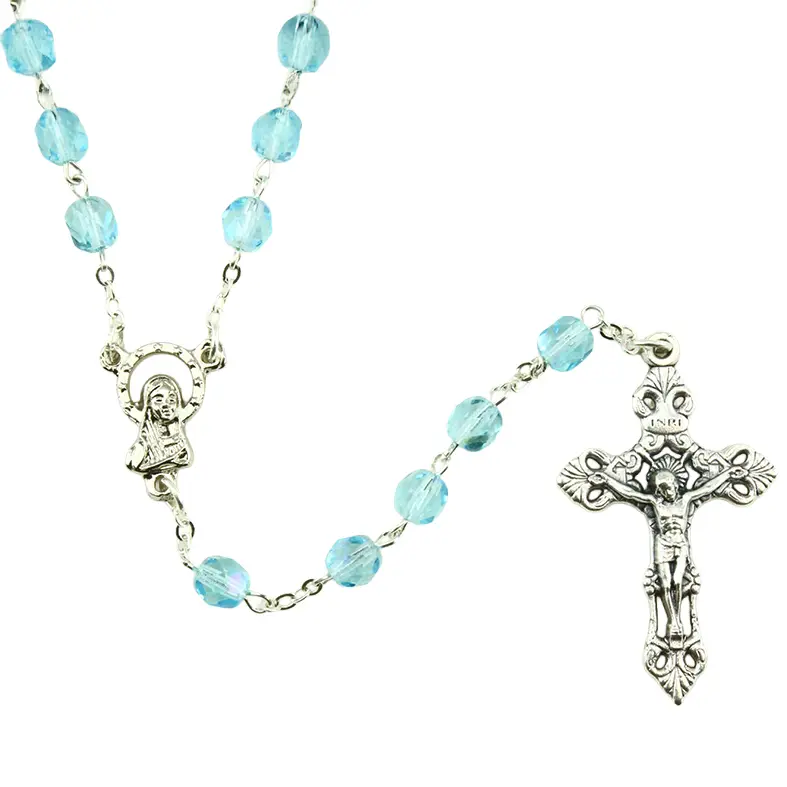 Rozenkrans - imitatie kristal/ketting - aquamarijn (⌀ 6mm)