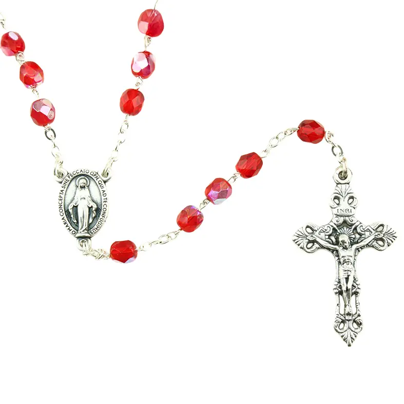 Chapelet - immitation cristal/chaîne - rouge (⌀ 6mm)