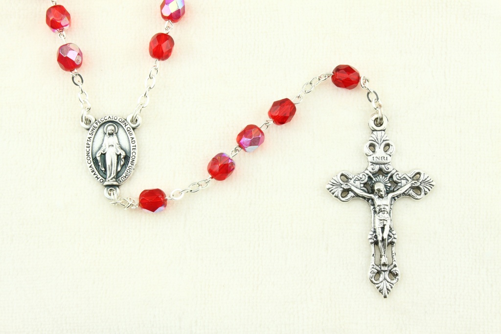Chapelet - immitation cristal/chaîne - rouge (⌀ 6mm)