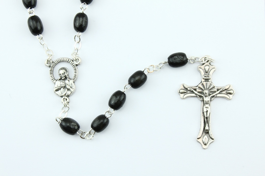 Rozenkrans - houten kralen/ketting - zwart (8x6mm)