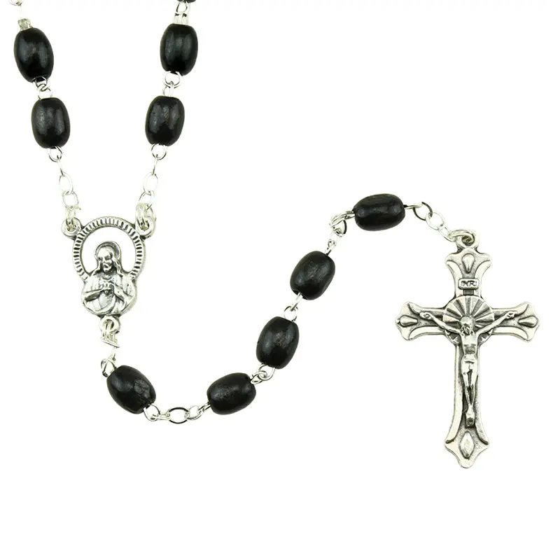 Rozenkrans - houten kralen/ketting - zwart (8x6mm)