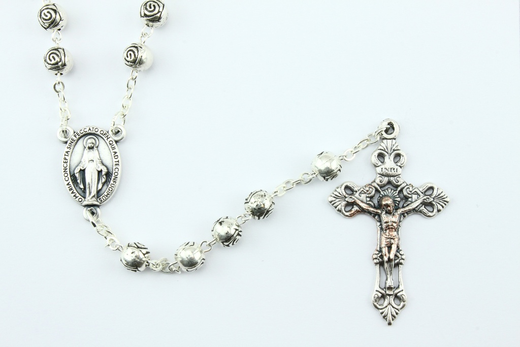 Rozenkrans - metalen roosjes/ketting - verzilverd (⌀ 6mm)