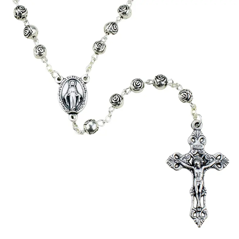 Rozenkrans - metalen roosjes/ketting - verzilverd (⌀ 6mm)